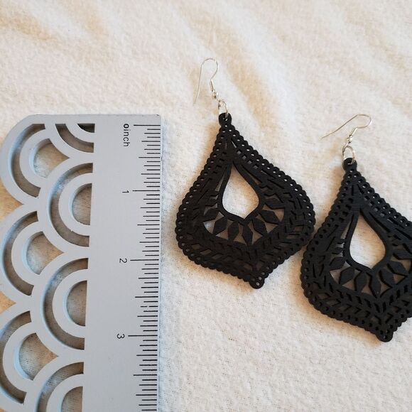 Boho Wood Cutout Chandelier Earrings - Picture 3 of 3